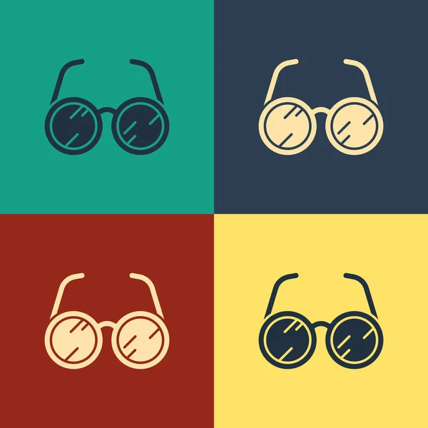 Icono de gafas de laboratorio de color aislado sobre fondo de color. Dibujo de estilo vintage. Ilustración vectorial — Vector de stock