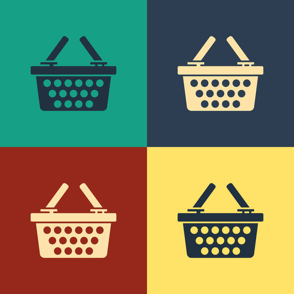 Color Shopping basket icon isolated on color background. Online buying concept. Delivery service sign. Shopping cart symbol. Vintage style drawing. Vector Illustration