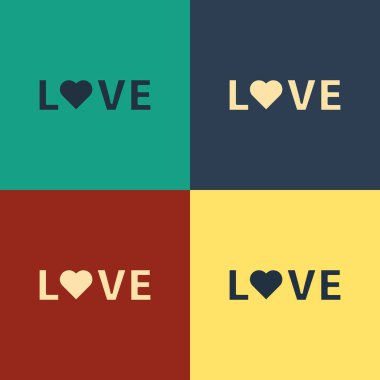 Renk Aşkı metin simgesi arkaplanda izole edildi. Sevgililer Günü tebrik kartı şablonu. Klasik tarzda çizim. Vektör İllüstrasyonu