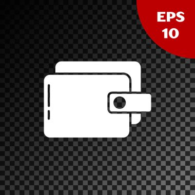 Beyaz cüzdan simgesi şeffaf koyu arka planda izole. Cüzdan simgesi. Nakit tasarruf sembolü. Vektör Illustration