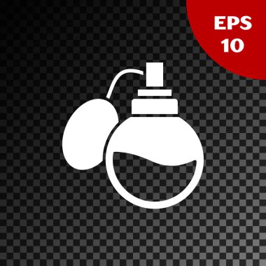 Şeffaf koyu arkaplanda beyaz parfüm simgesi izole edildi. Vektör İllüstrasyonu