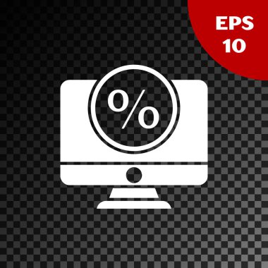 Beyaz yüzde indirimi ve koyu arkaplanda izole edilmiş simge görüntüsü. Satış yüzdesi - fiyat etiketi, etiket. Vektör İllüstrasyonu