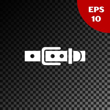 Çelik toka ikonuna sahip beyaz deri kemer şeffaf koyu arkaplanda izole edilmiş. Vektör İllüstrasyonu