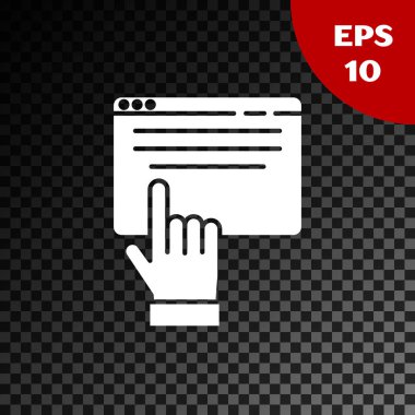 Ekran simgesindeki White Online alışverişi şeffaf koyu arkaplanda izole edildi. Konsept e-ticaret, e-ticaret, online iş pazarlama. Vektör İllüstrasyonu