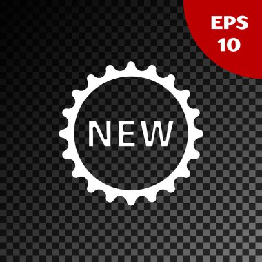 Üzerinde yazı olan Beyaz Fiyat etiketi. Şeffaf koyu arkaplanda izole edilmiş yeni simge. Rozet fiyatına. Reklam etiketi indirimi. Vektör İllüstrasyonu