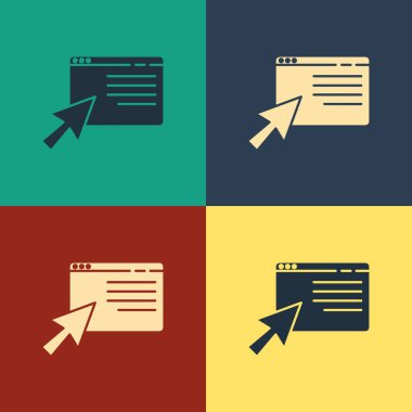 Renk arkaplanında izole edilmiş ekran simgesinde renk çevrimiçi alışveriş. Konsept e-ticaret, e-ticaret, online iş pazarlama. Klasik tarzda çizim. Vektör İllüstrasyonu