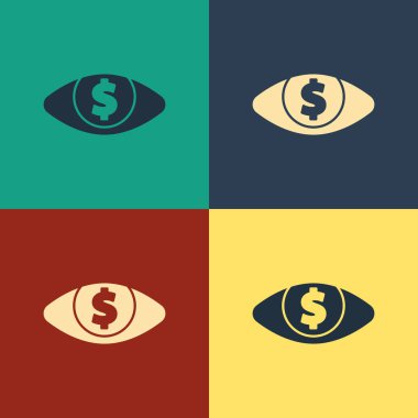 Renk arkaplanında dolar simgesi olan Renk Gözü. Klasik tarzda çizim. Vektör İllüstrasyonu