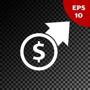 Beyaz Finansal büyüme ve madeni para simgesi saydam karanlık arka planda izole edilmiş. Gelirleri arttırıyorum. Vektör İllüstrasyonu