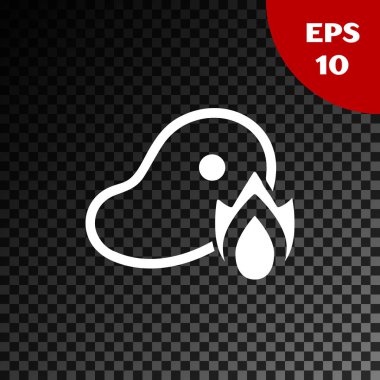 Beyaz ızgara biftek ve ateş alevi simgesi şeffaf koyu arka planda izole edilmiş. Vektör İllüstrasyonu