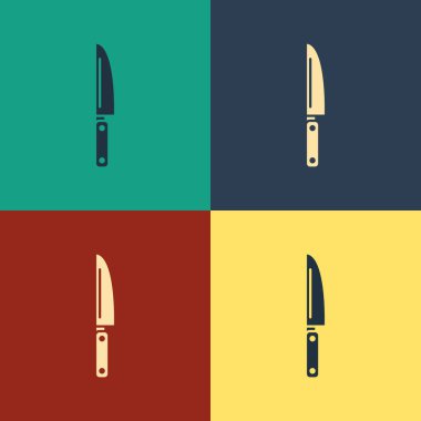 Renk arka planda yalıtılmış Renk Bıçağı simgesi. Çatal bıçak takımı sembolü. Vintage tarzı çizim. Vektör İllüstrasyonu