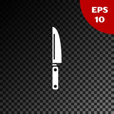 Beyaz bıçak simgesi şeffaf koyu arka planda izole. Çatal bıçak sembolü. Vektör Illustration