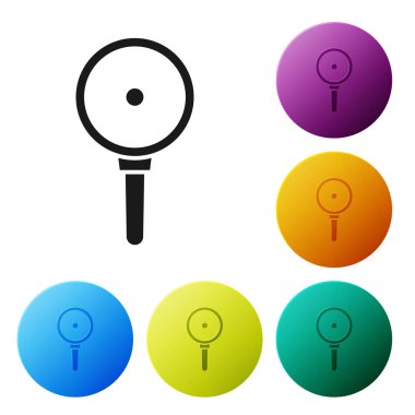 Siyah kızartma tavası simgesi beyaz arkaplanda izole edildi. Kızartma veya kızartma gıda sembolü. Renkli daire düğmelerini ayarlayın. Vektör İllüstrasyonu