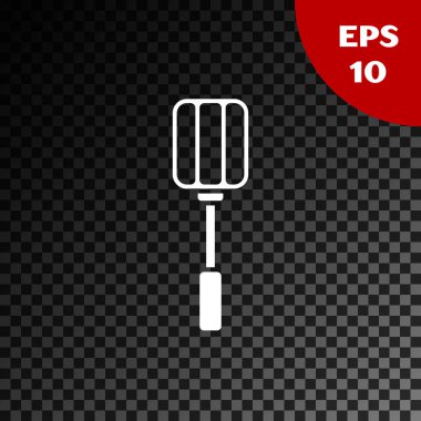 Beyaz Spatula simgesi şeffaf koyu arkaplanda izole edildi. Mutfak spatula ikonu. Bbq spatula işareti. Barbekü ve ızgara aleti. Vektör İllüstrasyonu