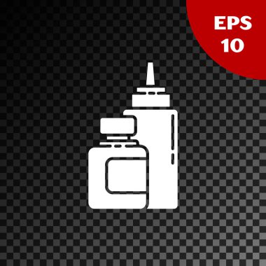 Beyaz sos şişe simgesi şeffaf koyu arka planda izole. Ketçap, hardal ve mayonez şişeleri ile hızlı yemek için sos. Vektör Illustration