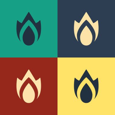 Renk Ateş simgesi renk arkaplanında izole edildi. Isı sembolü. Klasik tarzda çizim. Vektör İllüstrasyonu