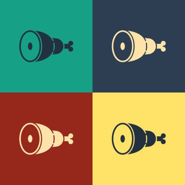 Renk Tavuk bacak simgesi renk arka planda izole. Tavuk baget. Vintage tarzı çizim. Vektör İllüstrasyonu