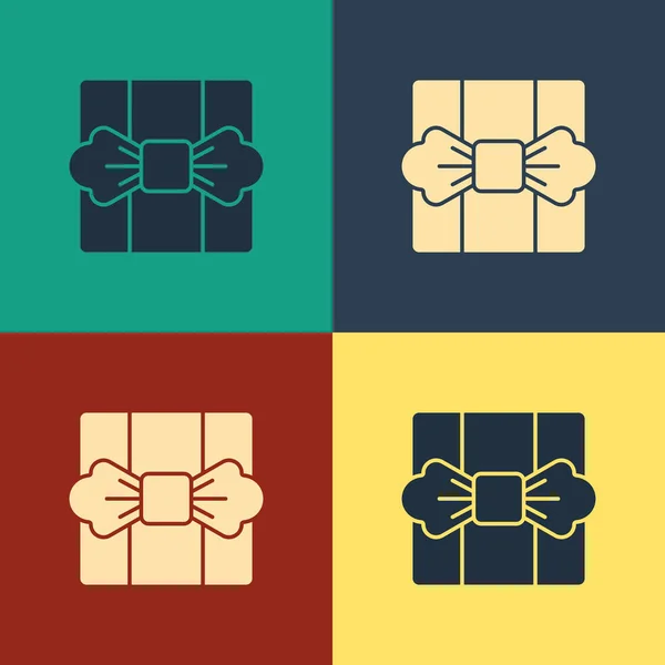 Farbe Geschenk-Box-Symbol isoliert auf farbigem Hintergrund. Vintage-Stil Zeichnung. Vektorillustration — Stockvektor