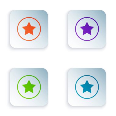Renk Yıldızı simgesi beyaz arkaplanda izole edildi. Favori, en iyi derecelendirme, ödül sembolü. Kare düğmelere simgeleri yerleştir. Vektör İllüstrasyonu