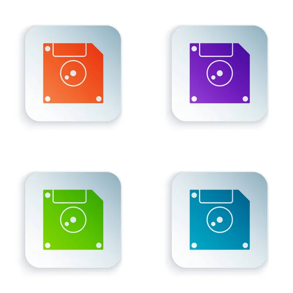 Färg diskett för datalagring ikonen isolerad på vit bakgrund. Diskettskylt. Ställ ikoner i fyrkantiga knappar. Vektor Illustration — Stock vektor
