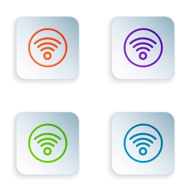 Beyaz arkaplanda izole edilmiş renkli kablosuz internet ağ simgesi simgesi. Kare düğmelere simgeleri yerleştir. Vektör İllüstrasyonu