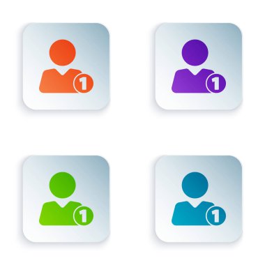 Beyaz arkaplanda izole edilmiş arkadaş simgesine renk ekle. Kare düğmelere simgeleri yerleştir. Vektör İllüstrasyonu