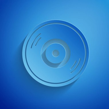 Kağıt kesiği Vinil disk simgesi mavi arkaplanda izole edildi. Kağıt sanatı tarzı. Vektör İllüstrasyonu