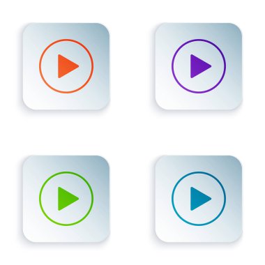 Beyaz arkaplanda izole edilmiş daire simgesinde renk çal. Kare düğmelere simgeleri yerleştir. Vektör İllüstrasyonu