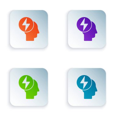 Beyaz arkaplanda izole edilmiş Renk Başı ve Elektrik Sembolü simgesi. Kare düğmelere simgeleri yerleştir. Vektör İllüstrasyonu