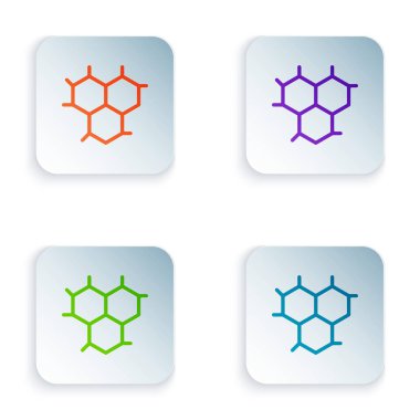 Renkli Kimyasal Formül simgesi beyaz arkaplanda izole edildi. Yenilikçi tıp, sağlık, araştırma ve bilim için soyut altıgen. Kare düğmelere simgeleri yerleştir. Vektör İllüstrasyonu