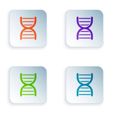 Beyaz arkaplanda izole edilmiş renk DNA sembolü simgesi. Kare düğmelere simgeleri yerleştir. Vektör İllüstrasyonu