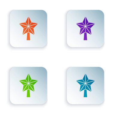 Beyaz arkaplanda izole edilmiş renkli Noel yıldızı simgesi. Mutlu Noeller ve mutlu yıllar. Kare düğmelere simgeleri yerleştir. Vektör İllüstrasyonu