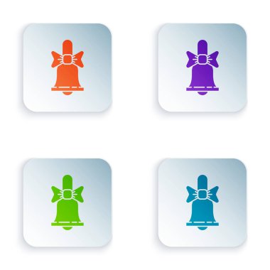 Beyaz arka planda izole edilmiş Mutlu Noeller zil ikonu. Alarm sembolü, servis zili, el zili işareti, uyarı. Kare düğmelere simgeleri yerleştir. Vektör İllüstrasyonu