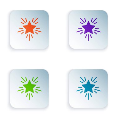 Beyaz arkaplanda izole edilmiş renkli Noel yıldızı simgesi. Mutlu Noeller ve mutlu yıllar. Kare düğmelere simgeleri yerleştir. Vektör İllüstrasyonu