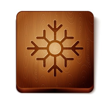 Kahverengi Kar Tanesi simgesi beyaz arkaplanda izole edildi. Mutlu Noeller ve mutlu yıllar. Tahta kare düğme. Vektör İllüstrasyonu