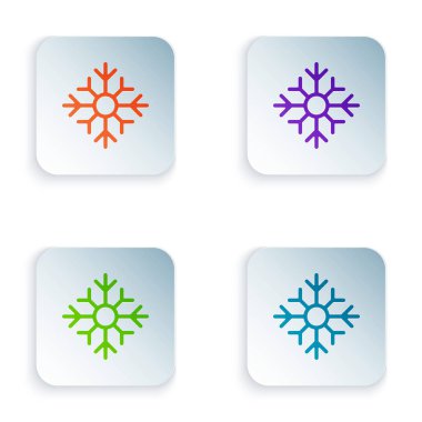 Beyaz arkaplanda renkli Kar Tanesi simgesi izole edildi. Mutlu Noeller ve mutlu yıllar. Kare düğmelere simgeleri yerleştir. Vektör İllüstrasyonu