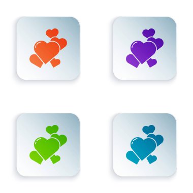 Renk Kalbi simgesi beyaz arkaplanda izole edildi. Romantik sembol, bağlanma, tutku ve düğün. Sevgililer Günü sembolü. Kare düğmelere simgeleri yerleştir. Vektör İllüstrasyonu