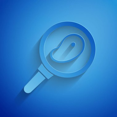 Kağıt, kırmızı arka planda izole edilmiş tavada biftekli et. Kağıt sanatı tarzı. Vektör İllüstrasyonu
