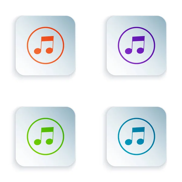 Nota de música colorida, ícone de tom isolado no fundo branco. Definir ícones em botões quadrados. Ilustração vetorial — Vetor de Stock