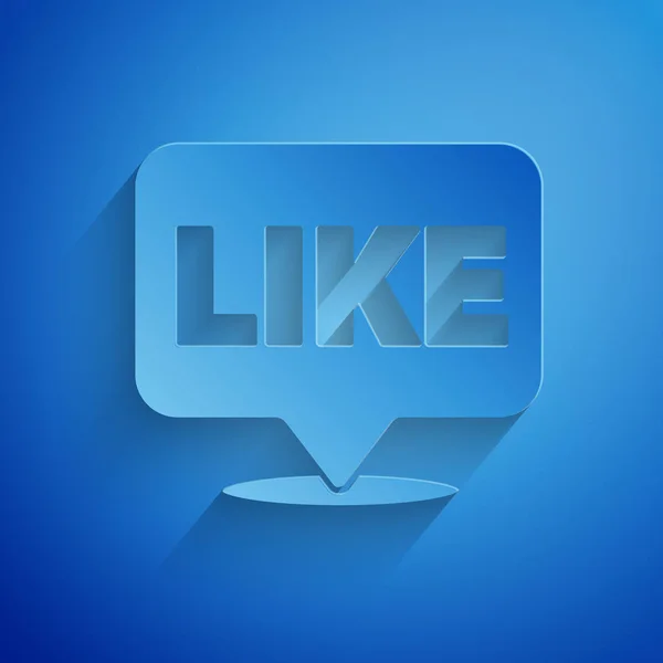 Paper cut Like in speech bubble icon isolated on blue background. Counter Notification Icon. Follower Insta. Paper art style. Vector Illustration — 스톡 벡터