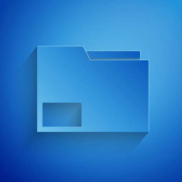 Papiergeschnittenes Ordnersymbol auf blauem Hintergrund. Buchhalter-Symbol. Buchhaltungsmanagement. Papierkunst. Vektorillustration — Stockvektor