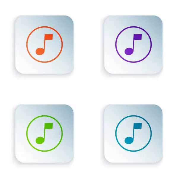 Nota de música colorida, ícone de tom isolado no fundo branco. Definir ícones em botões quadrados. Ilustração vetorial — Vetor de Stock