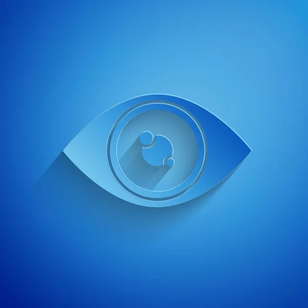 Paper cut Eye icon isolated on blue background. Paper art style. Vector Illustration — 스톡 벡터