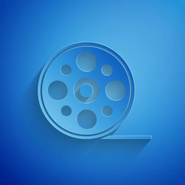 Papírvágás Film tekercs ikon elszigetelt kék háttérrel. Papírművészeti stílus. Vektorillusztráció — Stock Vector