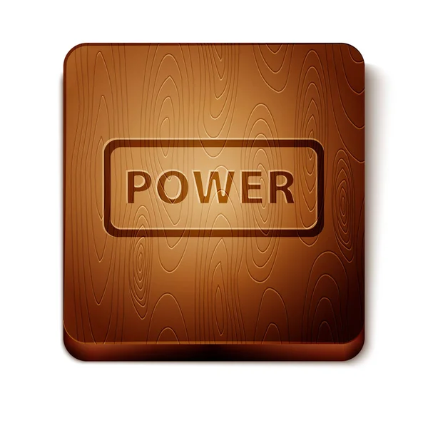 Brown Power button icon isolated on white background. Start sign. Wooden square button. Vector Illustration — 스톡 벡터