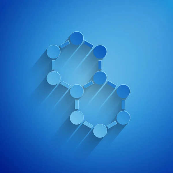 Το χαρτί έκοψε το εικονίδιο Μόριο απομονωμένο σε μπλε φόντο. Δομή των μορίων στη χημεία, καθηγητές επιστημών καινοτόμος εκπαιδευτική αφίσα. Στυλ χάρτινης τέχνης. Εικονογράφηση διανύσματος — Διανυσματικό Αρχείο