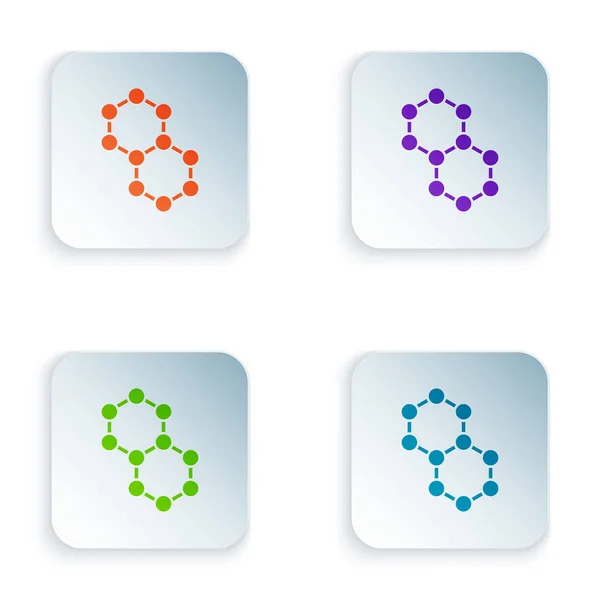 Kleur Molecule pictogram geïsoleerd op witte achtergrond. Structuur van moleculen in de chemie, wetenschap docenten innovatieve educatieve poster. Stel pictogrammen in vierkante knoppen. Vector Illustratie — Stockvector