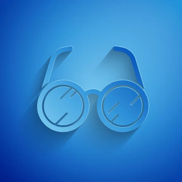 Paper cut Laboratory glasses icon isolated on blue background. Paper art style. Vector Illustration — 스톡 벡터