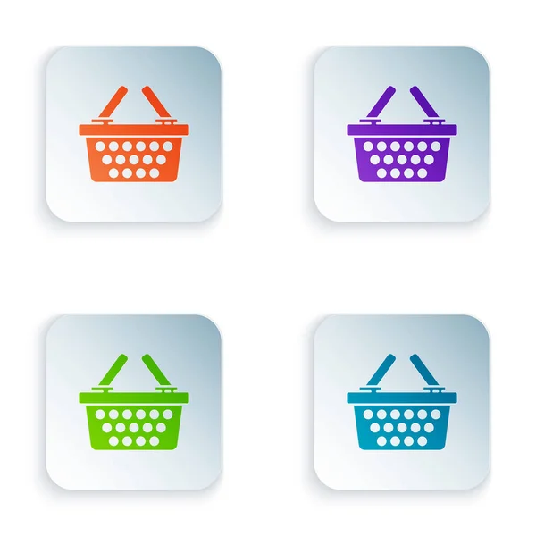 Color Shopping basket icon isolated on white background. Online buying concept. Delivery service sign. Shopping cart symbol. Set icons in square buttons. Vector Illustration — Stock Vector