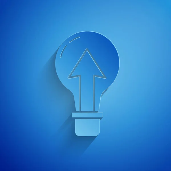 Paper cut Light bulb icon isolated on blue background. Energy and idea symbol. Lamp electric. Paper art style. Vector Illustration — Stock Vector