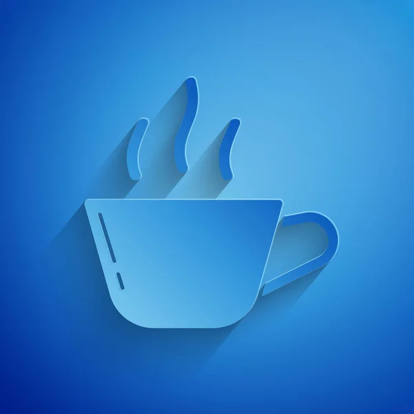 Paper cut Coffee cup icon isolated on blue background. Tea cup. Hot drink coffee. Paper art style. Vector Illustration — Stock Vector